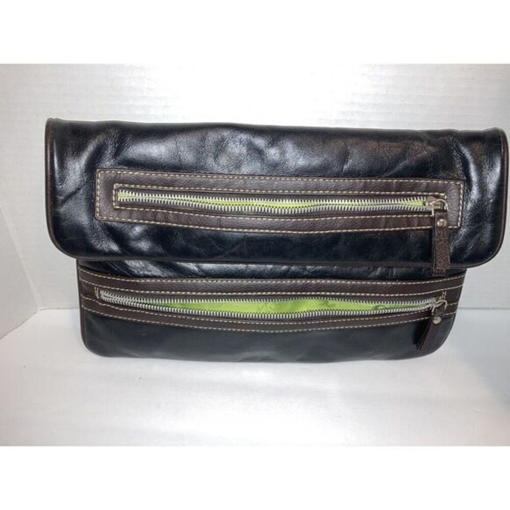 Sophia Visconti Brown Genuine Leather Crossbody Clutch Removeable Strap 5 Pocket